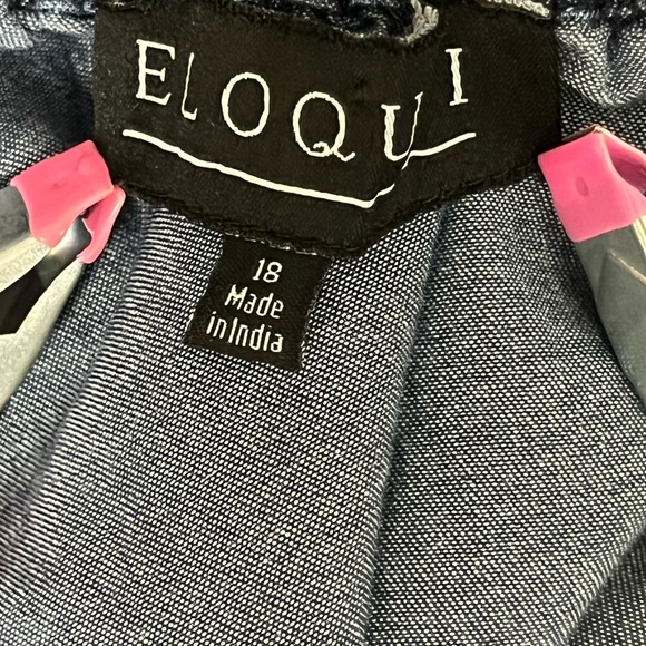 Eloquii Blue off Shoulder Lightweight Denim Dress Tie Front and 3/4 Sleeves - Picture 10 of 12